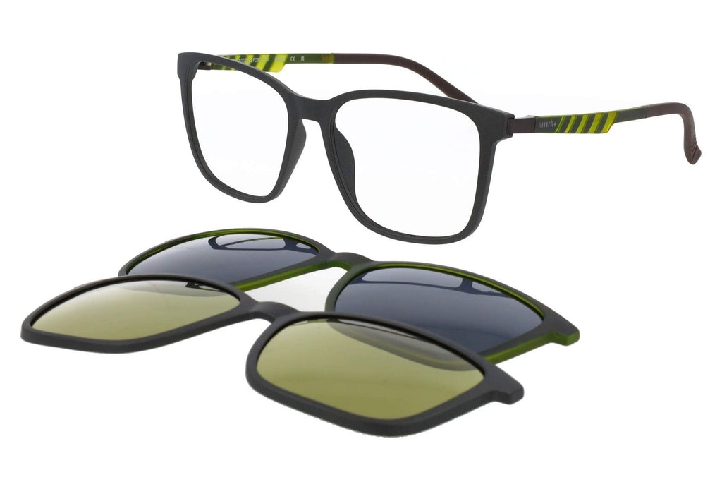 Gafas graduadas RH+ Clip-on gris y verde lima con suplemento solar magnético