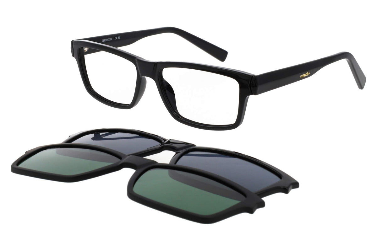 Gafas graduadas RH+ Clip-on negro brillo con suplemento solar magnético