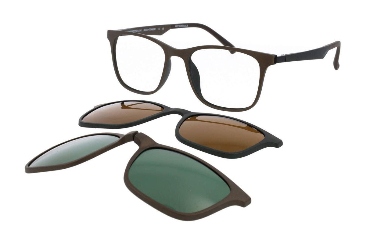 Gafas graduadas RH+ Clip-on marrón mate con suplemento solar magnético