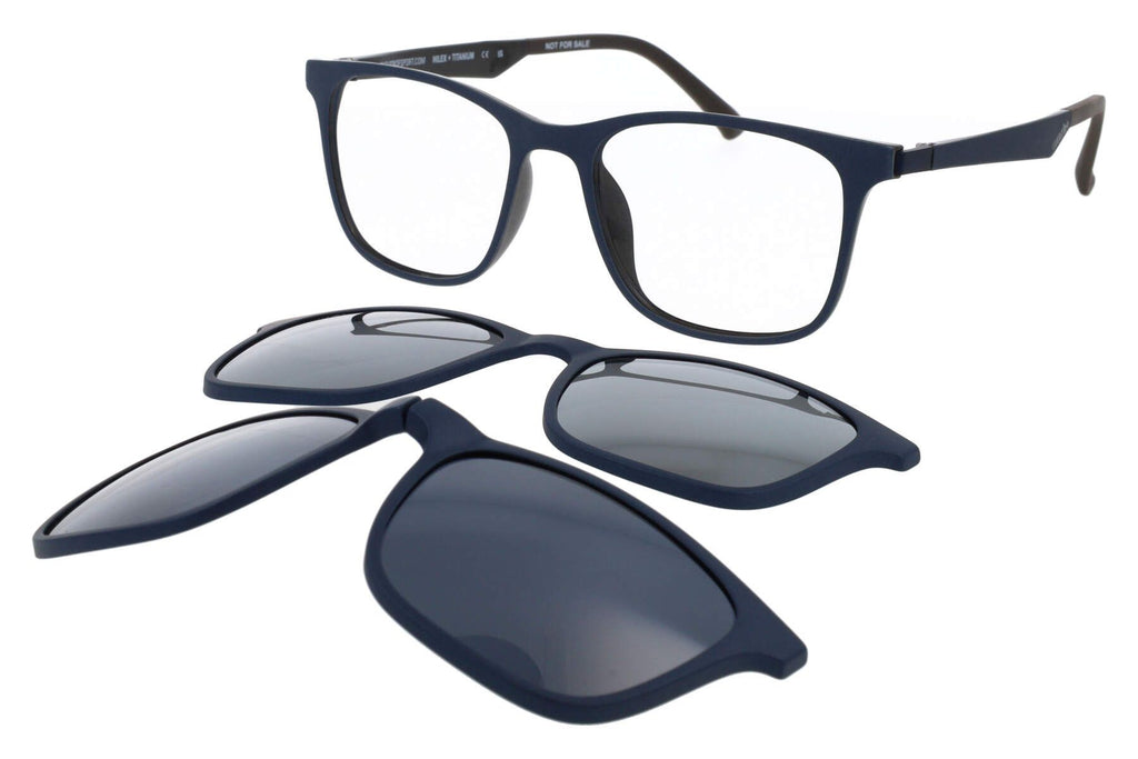 Gafas graduadas RH+ Clip-on azul mate con suplemento solar magnético