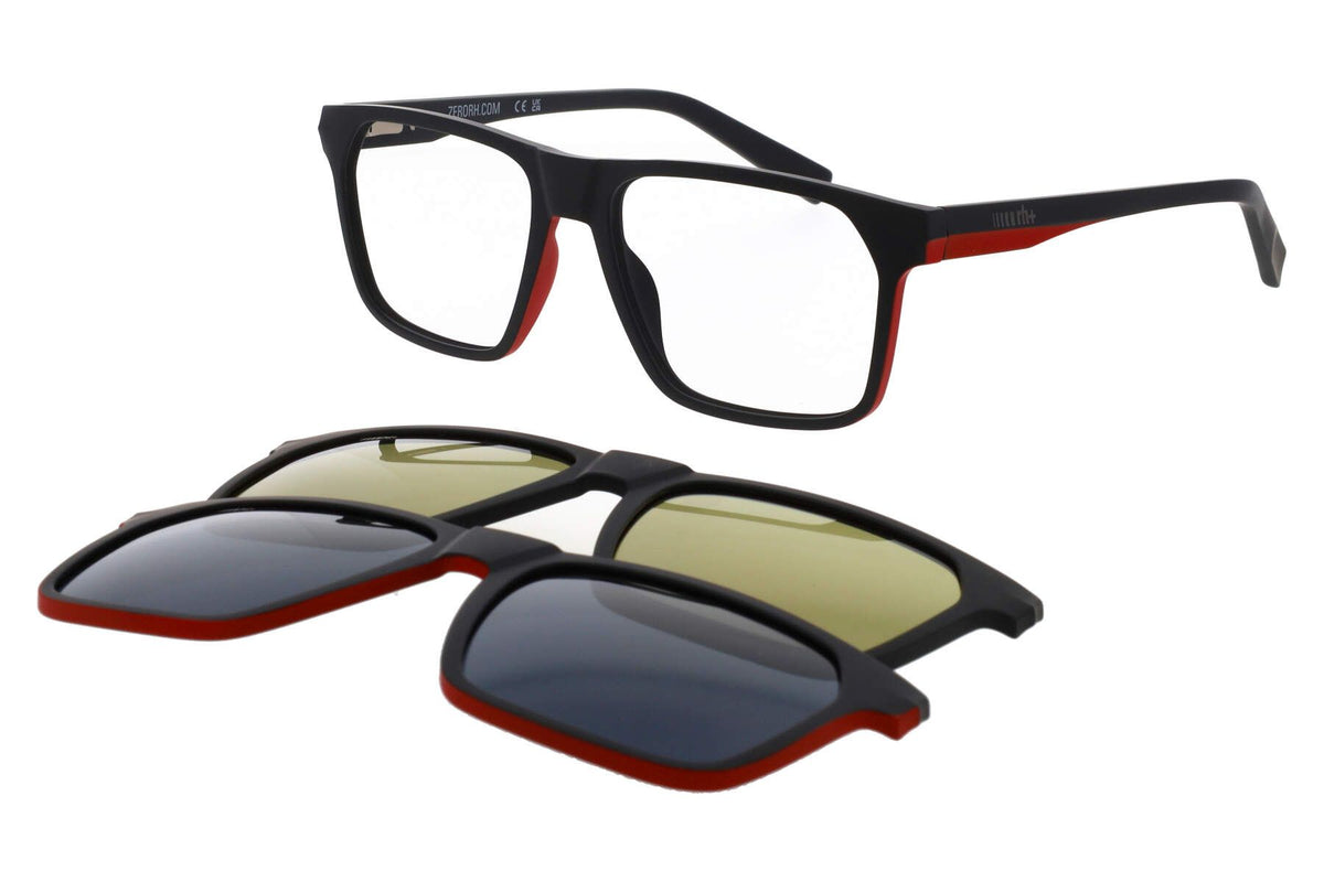 Gafas graduadas RH+ Clip-on negro y rojo con suplemento solar magnético