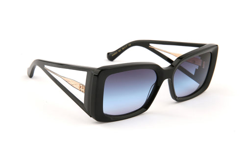 Gafas de sol Ana Hickmann AH9504 A01 negro con varillas caladas, lentes azuladas