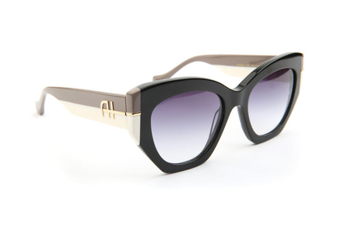 Gafas de sol Ana Hickmann AH9522 cat-eye negras con patillas taupe y crema