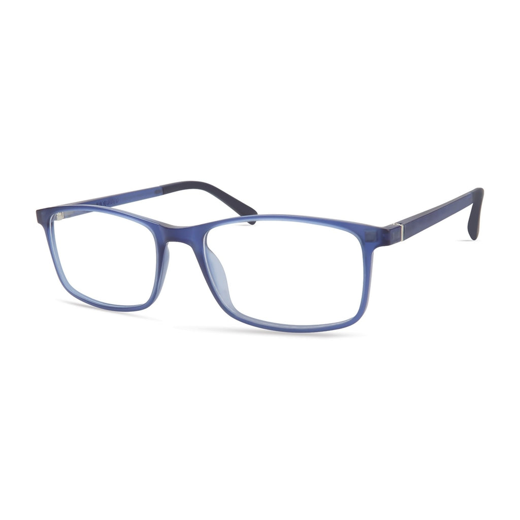 Montura ECO Finlay BLU rectangular azul mate, vista de tres cuartos